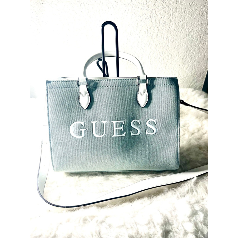 Guess Logo Light Blue Denim Handbag with Crossbody Strap